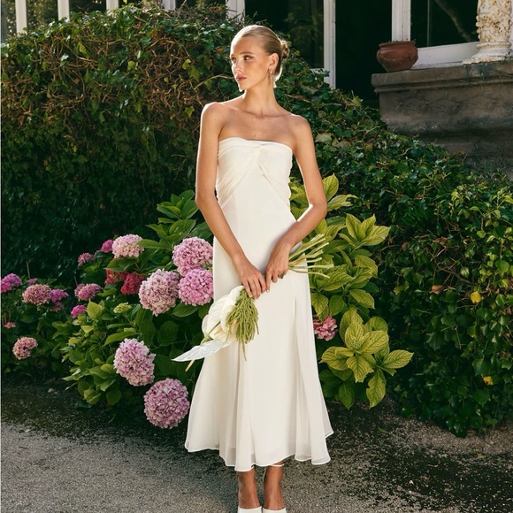 Anthropologie White Bridal Midi Strapless Dress - Picture 4 of 11